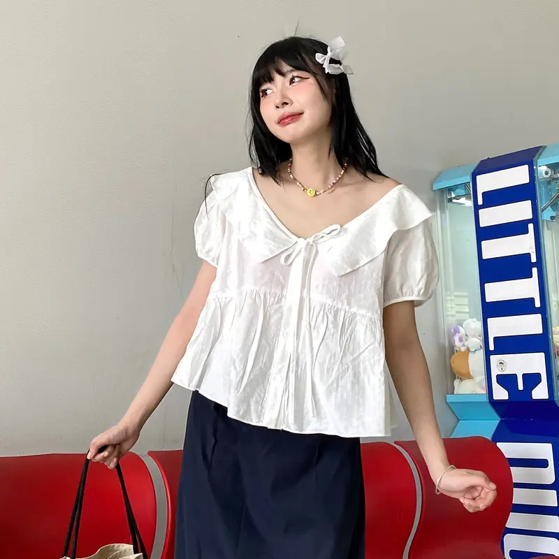[MẪU MỚI] Áo Kiểu Nữ Babydoll OLARI Cổ Bèo Rút Dây - OL510 Nữ Top Nhung 2