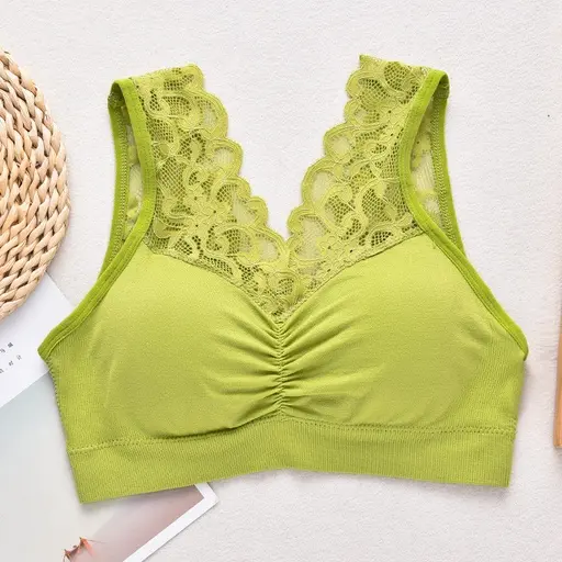 ᵖGˡiͣʸrl Bra Push Up Seamless Tanpa Kawat / Pakaian Dalam BH V neck Hiasan Renda Motif Bunga / Celana Legging YOGA Sport Olahraga GYM / Bralette Renda / Setelah Olahraga Wanita 1036 7