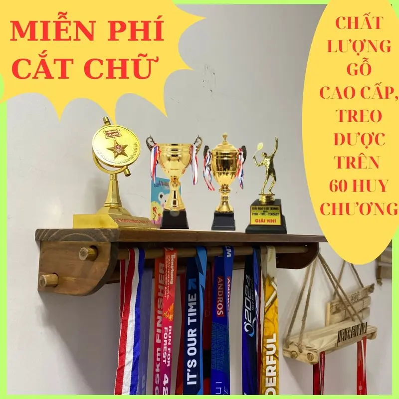 Kệ treo huy chương, kệ treo tường,để cúp lưu niệm, treo đươc 60 huy chương. Decor Trưng Bày Đựng Sách Kệ Sách Đồng 1