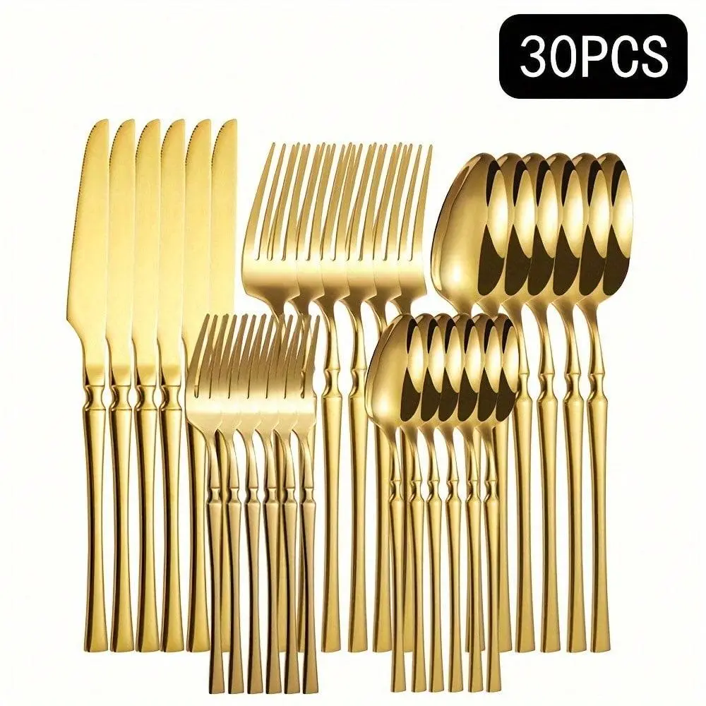 Stainless Steel Cutlery Set, 30pcs/set Including Knife, Fork, Spoon, Dessert Spoon, Dessert Fork, Perfect for Home & Restaurant Use, Utensils, Dinnerware, Kitchenware