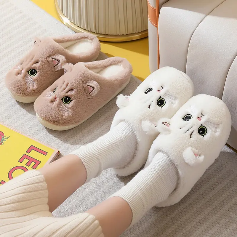 Dép Đi Mèo Hoạt Hình, 7 Màu Có Sẵn, Mịn Màng, Dép Đi Trong Nhà, Dép Dày, Thích Hợp Cho Mùa Thu Và Mùa Đông, Làm Bằng Bông, Dành Cho Cặp Đôi Nam Và Nữ
