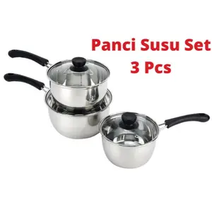 Panci Susu  Set 3 IN 1 Anti Lengket Panci Isi 3 Tutup Kaca Panci Set