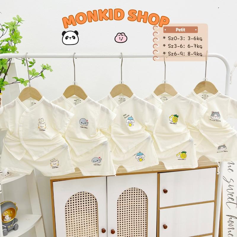 [Bộ Cộc] Combo 3/5 Bộ Quần Áo Cộc Tay HH Chất Thun Lạnh Petit, Bảng Màu Kem Cho Bé Trai, Bé Gái Sơ Sinh 3-9kg