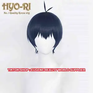 HYO-RI WIG : WIG YOICHI ISAGI WIG ISAGI YOICHI WIG COSPLAY ANIME BLUE LOCK WIG COSPLAY ANIME BLUELOCK WIG COWO COWOK PRIA PENDEK LURUS HITAM BIRU