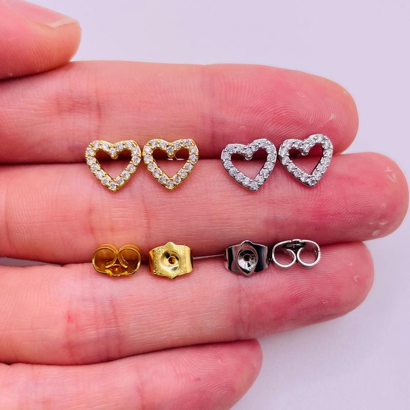 Bông tai trái tim titan, Khuyên tai titan hình trái tim đính đá, Khuyên tai đính đá không phai màu không rỉ sét, trangsucmoiluatuoi.RIN