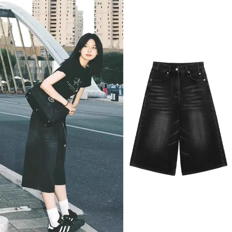 Quần Short Denim Cropped Xén, Phong Cách Cổ Điển Mỹ Dành Cho Nữ, Hàng Mới Về Mùa Thu, Thiết Kế Đẹp, Dáng Rộng Vừa Vặn, Ống Rộng, Cắt Thẳng Mỏng Vừa Vặn, Quần Short Cướp Biển Women Pants Jean 5