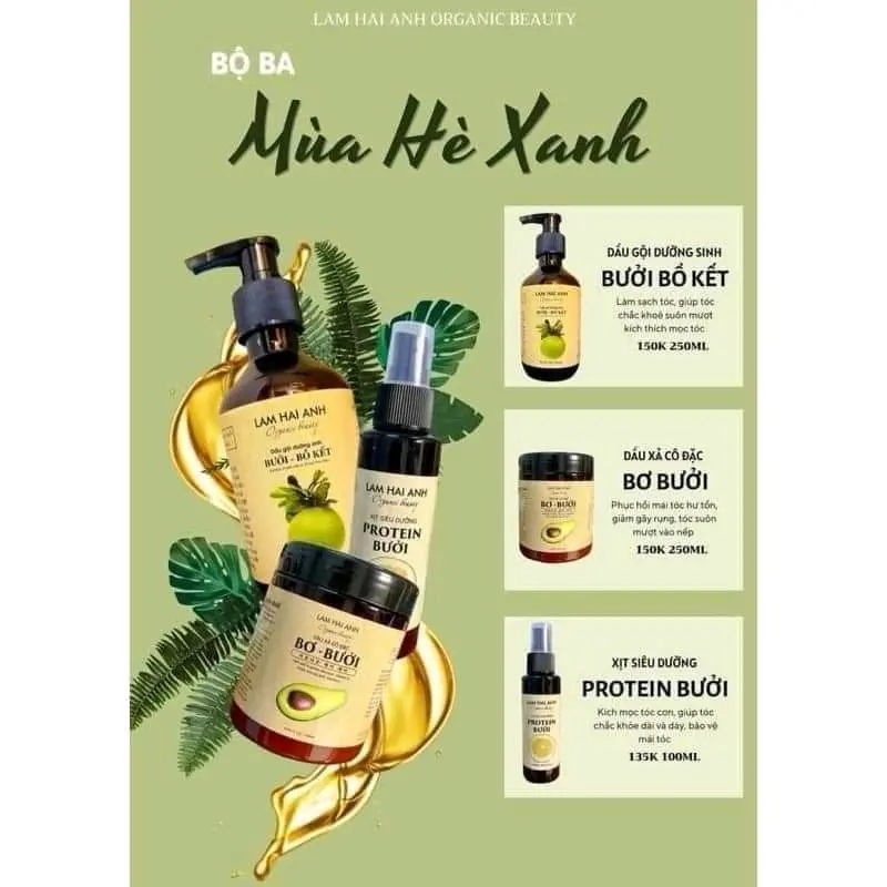 Combo Gội Xịt Xả Lam Hải Anh Dầu Gội Dưỡng Sinh Tinh Chất Bưởi, Bồ Kết, Gừng, Xả .Giúp Nuôi Dưỡng Phục Hồi Tóc Hư Tổn Kích Thích Mọc Tóc