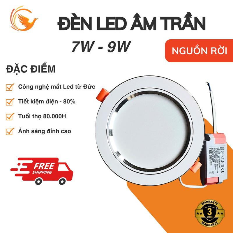 COMBO 10 BÓNG Đèn Led Âm Trần 7W 9W | Đế Đúc Nguồn Rời | Ánh Sáng 1 Màu 3 Màu | Đèn Downlight | Bảo Hành 3 Năm