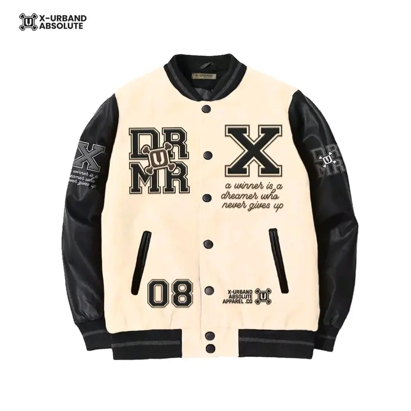 Jaket Varsity Baseball Dremer Full Hitam/Jaket Baseball Pria Full Bordir 2