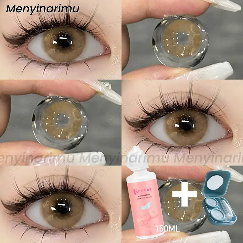 Eyeshare (COD) Softlens SET Soft Warna lensa kontak with 150ml solution kotak cermin set 4