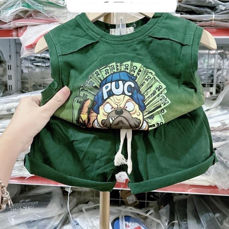 6-20kg  Set Bộ quần áo ba lỗ cho bé trai in hình cún Puc siêu ngầu 6-20kg. Cotton