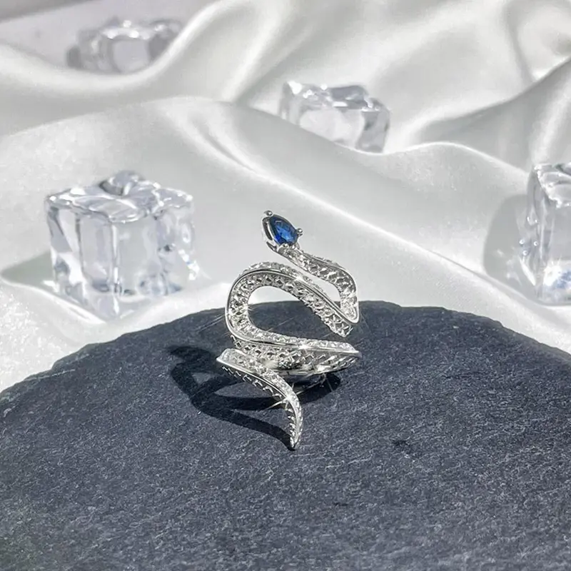 Nhẫn Rắn, Topaz Xanh Aquamarine, Thiết Kế Độc Đáo Sáng Tạo, Phong Cách Ngầu J0T4, Có Sẵn Làm Mờ 1