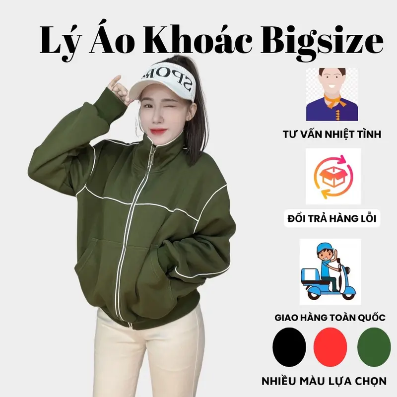 Áo Khoác Nữ Bigsize Cổ Trụ,Chất Liệu Vải PC Dày Mịn,Vải Không Co Giãn Và Có Độ Phồng,6 Túi (2 Túi Ngoài+4 Túi Trong Có Dây Khoá Kéo) 0