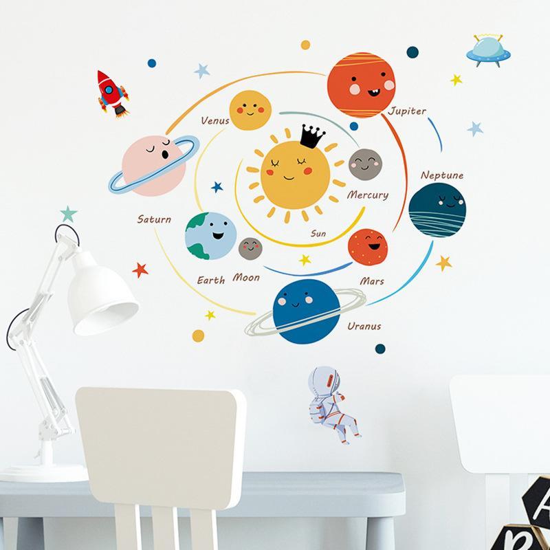 Cartoon Solar System Pattern Wall Sticker, 1 Set Waterproof & Removable Wall Decal, Planet Pattern Wall Decor for Home Living Room Bedroom 2