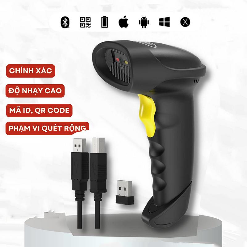 Máy quét mã vạch 2D Không Dây Quét Được Tiếng Việt Bluetooth 5.0 Quét Mã Vạch Đa Tia Mã 1D Mã QR
