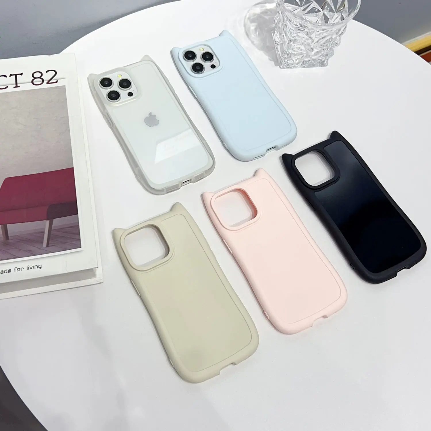 Ốp Tai Mèo Đơn Giản Và Girly, Tương Thích Với Điện Thoại 15Pro, 14 / 13 / 12, Ốp Cô Gái Ngọt Ngào Hàn Quốc, t4A78-28