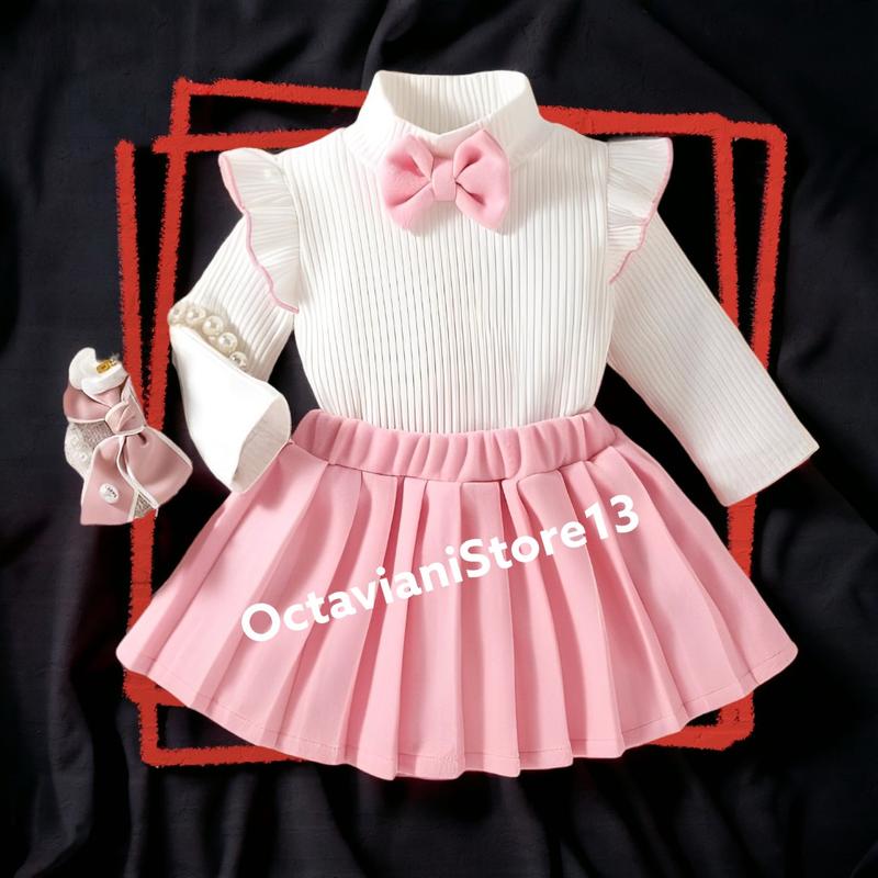Dress Knits Anak Perempuan usia 1-6 Tahun variasi salur pita Lengan panjang Anak-Anak Gaun setelan 1