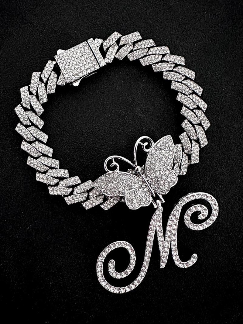 Product Introduction of Fashionable Rhinestone Decorated Anklet, Butterfly & Letter Design Cuban Link Chain Anklet, Fashion Foot Jewelry for Party, Daily Clothing Decor, Trendy All-match & Exquisite Jewelry for Birthday Gift 7