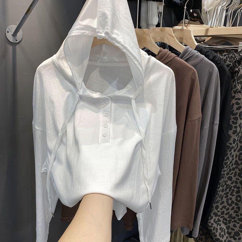 Áo Thun Cotton Trắng Mùa Thu, Dành Cho nữ, Phong Cách Hàn Quốc, Có Mũ Trùm Đầu, Màu Trơn Thời Trang Thường Ngày Hàng Mới Về Năm 2024, Cỡ Lớn, quần Áo nữ quần heartsteal calem quần, Top, Hoodie, Women, Cổ Tròn