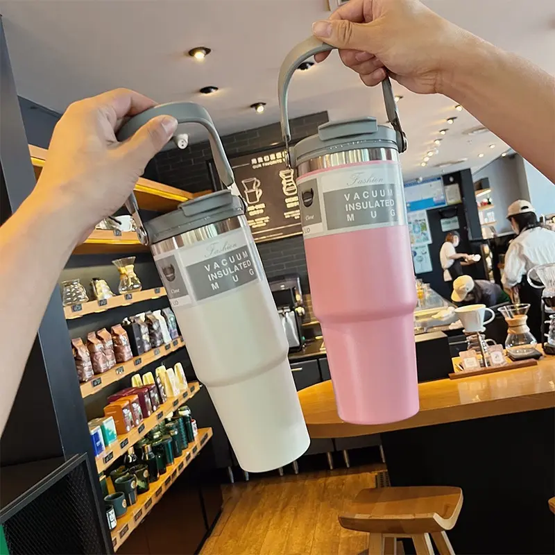 Bình Nước Giữ Nhiệt, Dung Tích 900ml, Bình Giữ Nhiệt Bằng Thép Không Gỉ, Có Tay Cầm, Có Ống Hút, Bình Cách Nhiệt, Thích Hợp Cho Nước, Bình Nước, Bình Nước 6