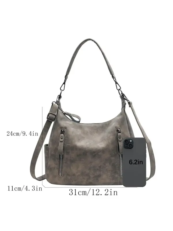 Summer Fashion Studded Decor Solid Color Zipper Shoulder Bag, Leather Satchel, Women's Trendy Crossbody Bag for School & Party, Crossbodybagwomen, Everyday Bags 8