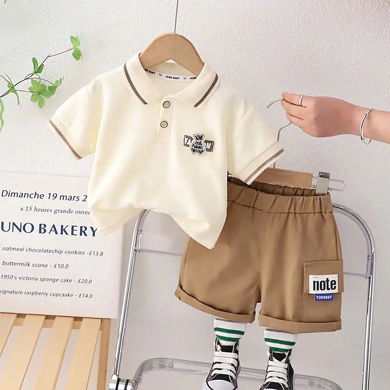 Bộ Áo polo Phối Quần Short Cotton In Họa Tiết Hoạt Hình Dễ Thương Thời Trang Mùa Hè Cho Bé Trai- ---MÃ POLO GẤU BE