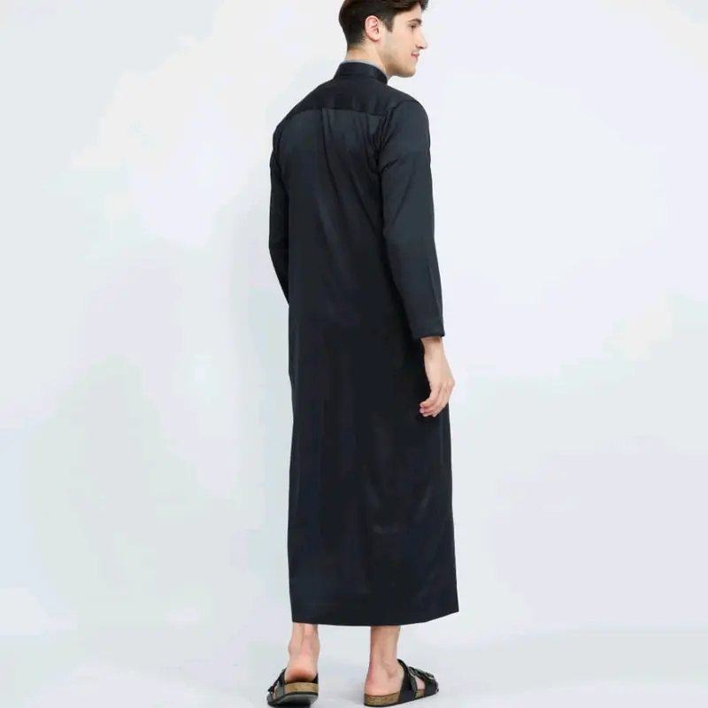 Gamis Pria dewasa pakaian Muslim laki-laki gamis lengan Panjang g  Kancing snap import Jubah Hitam 1