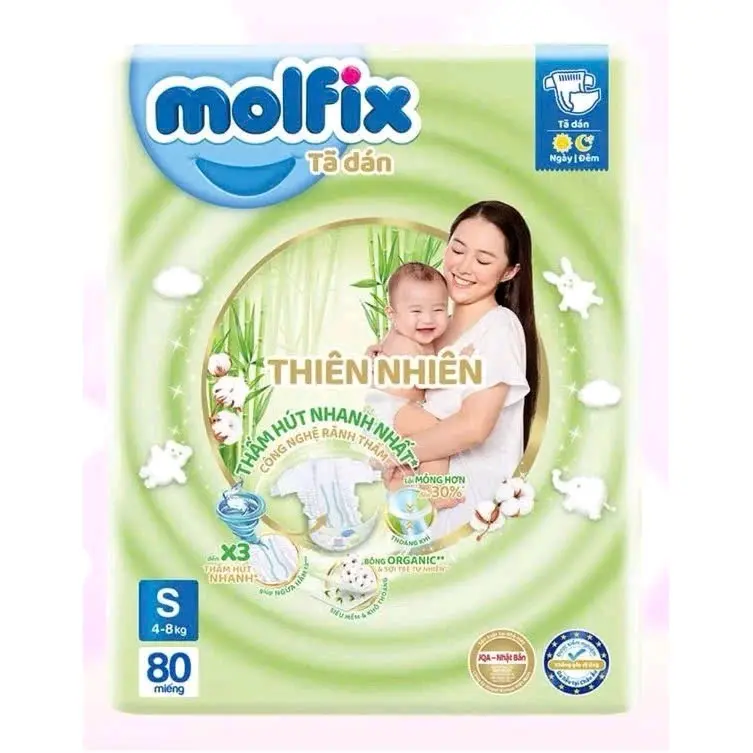 ( Loại tốt ) Tã dán sơ sinh Molfix Size S80 miêng tã dán  cho bé sơ sinh 4 đến 8 kg  , Tết