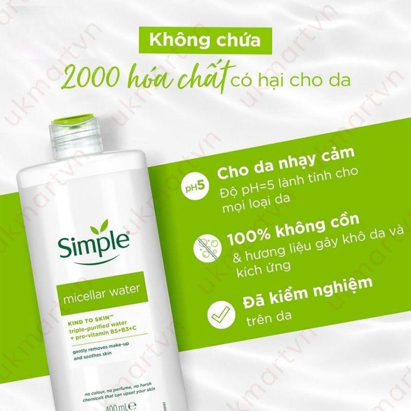 Product Introduction of Nước tẩy trang Simple Kind To Kind Micellar Cleansing Water cho da nhạy cảm - Tẩy trang Simple 65