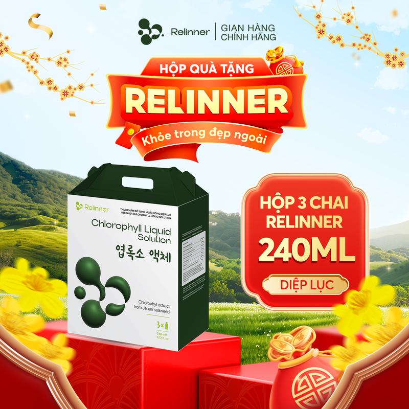HỘP QUÀ TẾT - Hộp 3 chai Nước uống bổ sung Relinner Diệp Lục 240ml