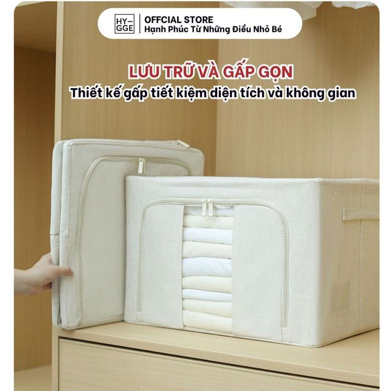 Hộp Lưu Trữ Quần Áo Vải Canvas Có Khóa Kéo Khung Kim Loại Gập Gọn Tiết Kiệm Diện Tích SP2706 1