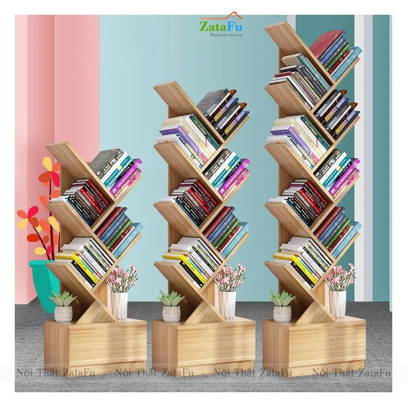 Kệ Sách Hình Cây Xương Cá Chất Liệu Gỗ Dày 17mm Chắc Chắn KTT-42 ZataFu 3