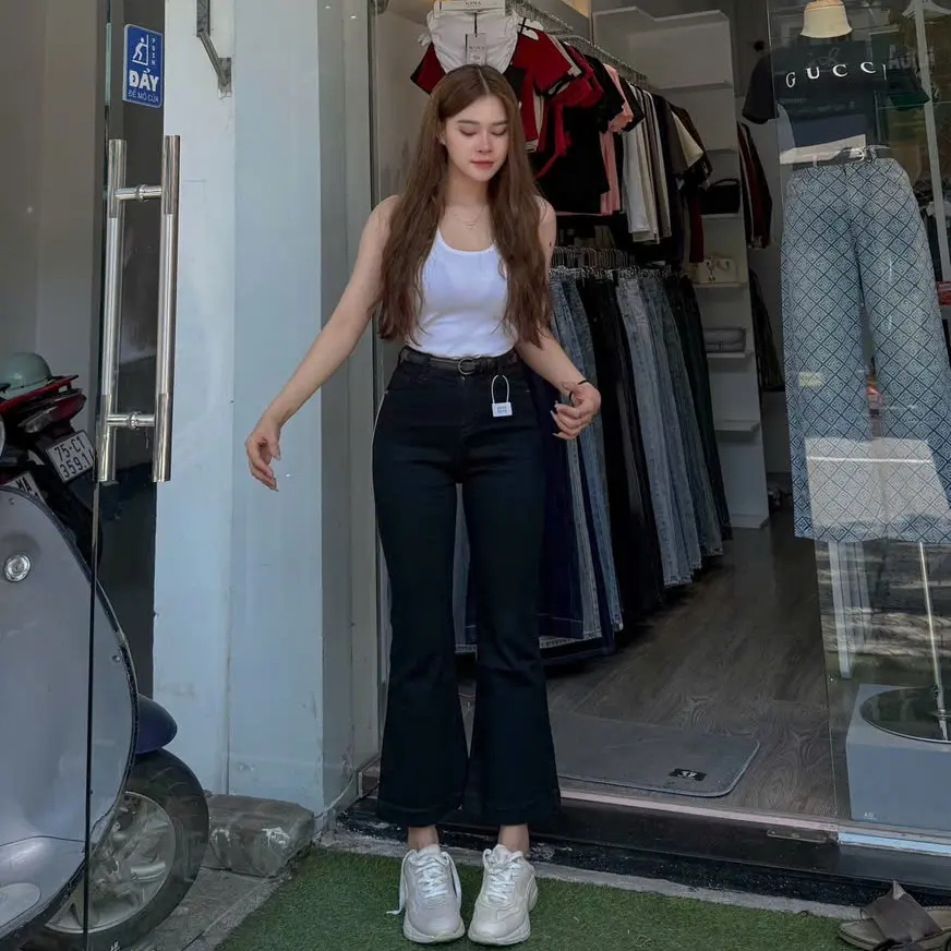[N502-NaNa Boutique Fashion] Quần Jean ống Loe chất QCCC siêu co giãn màu Đen dài 90cm, 100cm