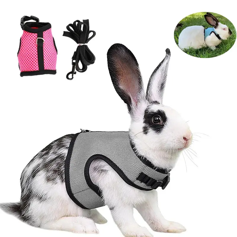 Mesh Breathable Rabbit Harness and Leash Set for Rabbits Ferrets Bunny Accessories Cat Rope Harnesses Pet Supplies arnes conejo