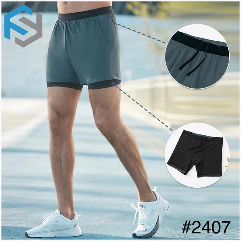 Product Introduction of #2407 Men's Quick-Dry Breathable 2in1 Running shorts active training exercise jogging comfortable shorts (big size) 5