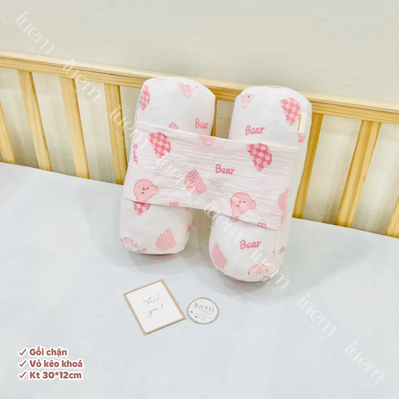 iuem gối chặn sơ sinh vải xô Muslin mềm thoáng, lõi bông chắc chắn, giúp bé sơ sinh không bị giật mình, 1