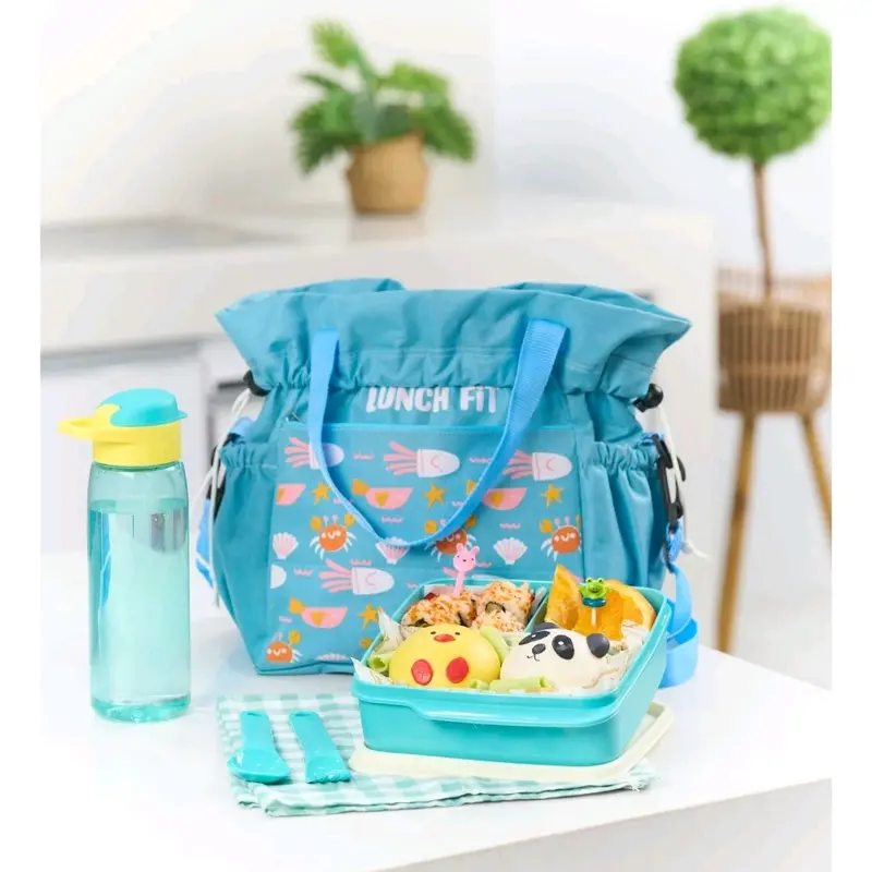 Totebag Tas Bekal Kotak Makan Botol Anti Tumpah Set Pink 2