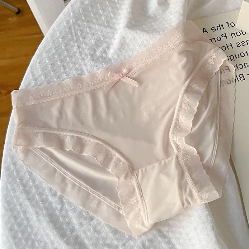 Set 5 Quần Lót Nữ Su Lụa Tàng Hình Viền Ren Đính Nơ, Phong Cách Hàn Quốc QL9119 Women Tua Rua Tua Rua 3