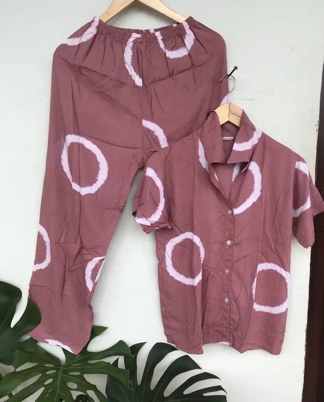 Piyama Bali Satu Set Dengan Celana panjang Motif Sibori Bahan Rayon Grade A Kualitas Super Harga Grosir Polka Dot Musim panas Katun Poliester Baju Tidur Wanita Nyaman Santai 6
