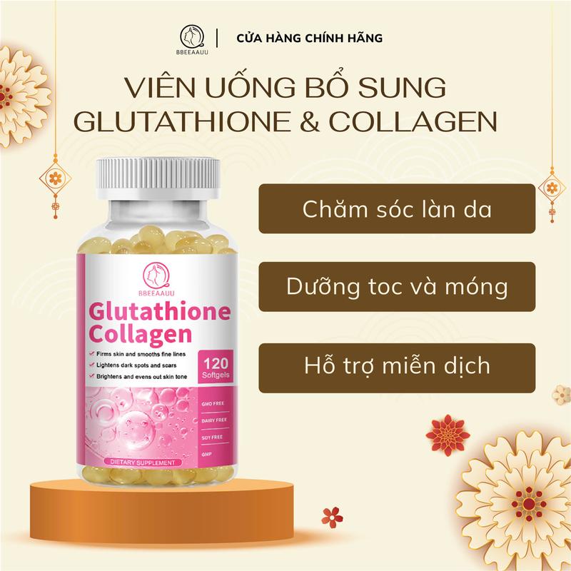 Viên uống trắng da Glutathione Collagen Bbeeaauu 120 viên hỗ trợ đẹp da từ bên trong và hỗ trợ chức năng gan viênuong trangda glu that i one 500mg chính hãn g 600 100