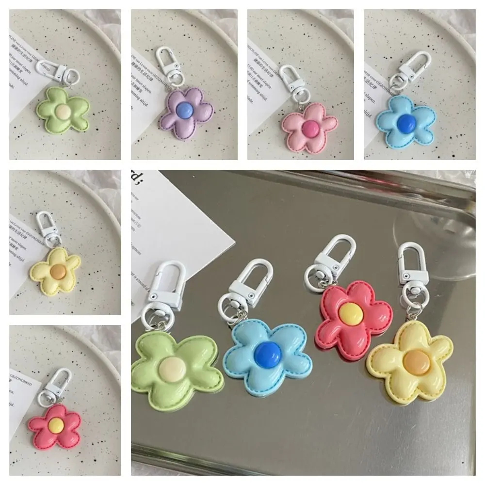 Fashion Korean Style Flower Keychain Mini Cute Resin Floral Keyring Kawaii Colorful Bloom Pendant Hanging Accessory