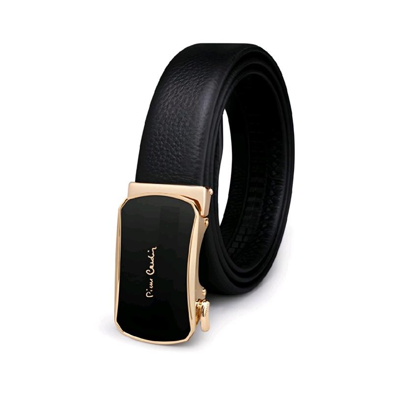 Thắt lưng nam Pierre Cardin da bò cao cấp khoá tự động mã BE_P063 mặt viền vàng và bạc