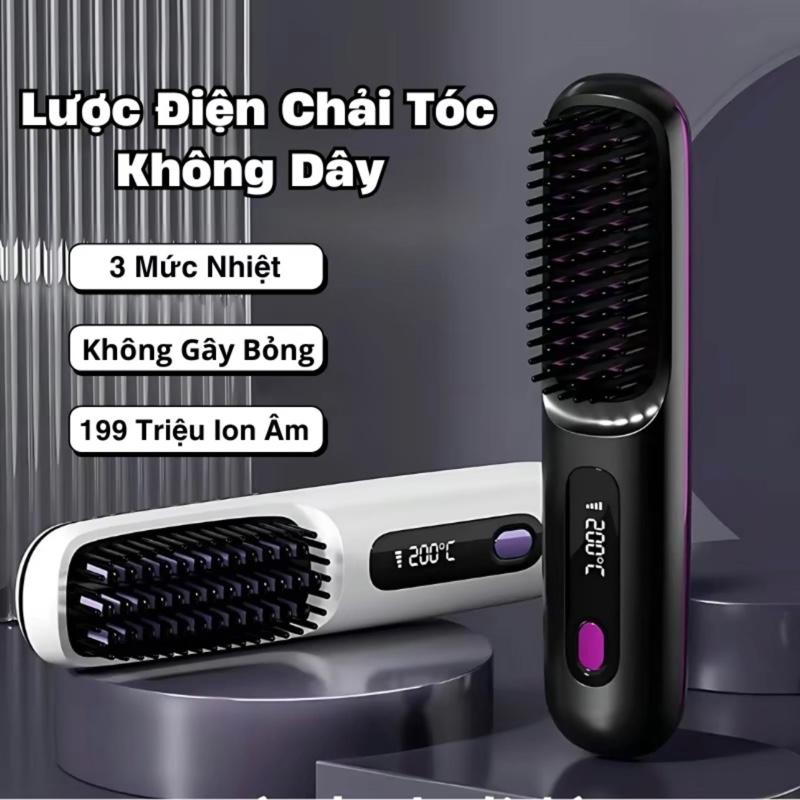 Lược Điện Chải Tóc Không Dây ION Âm 3 Cấp Độ Làm Nóng Nhanh Hiển Thị Nhiệt Độ Chăm Sóc Tóc Suôn Mượt