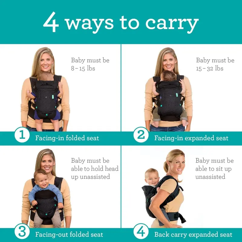 4-in-1 Baby Carrier, 1 Count Hands-free Baby Wrap Carrier, Ergonomic Convertible Face-in and Face-out Front and Back， Suitable for Newborns & Older Babies 7