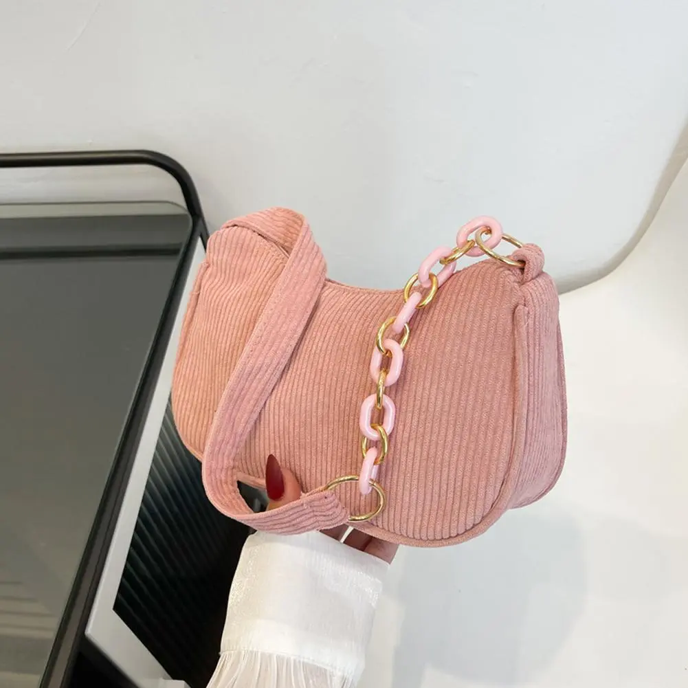 Women Shoulder Bags Retro French Pattern Corduroy Chain Shoulder Bag
