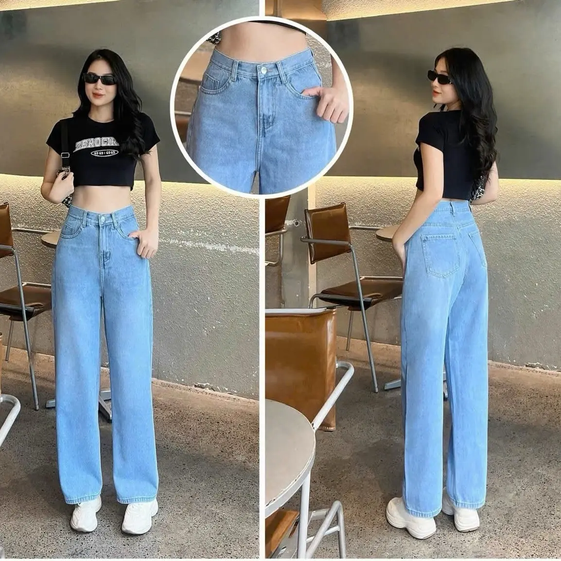 ( MẪU MỚI NẤM LÙN TỪ 40-69KG 1M55) QUẦN SUÔNG NỮ, QUẦN JEANS LƯNG CAO TRƠN , CHẤT COTTON MỀM MỊN, HÀNG QCCC MS 60 Women Pants