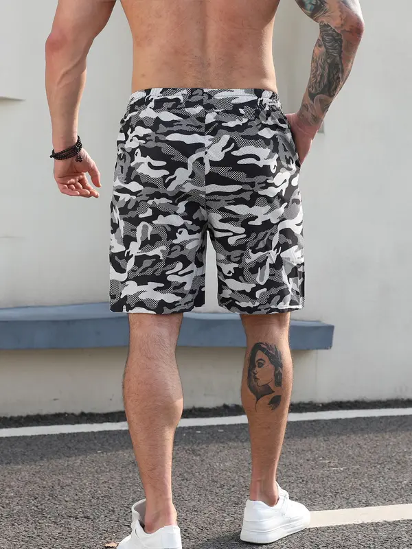 Men's Camo Print Drawstring Waist Gym Shorts, Regular Fit Casual Quick Drying Breathable Shorts for Summer, Men's Bottoms for Daily Wear 1