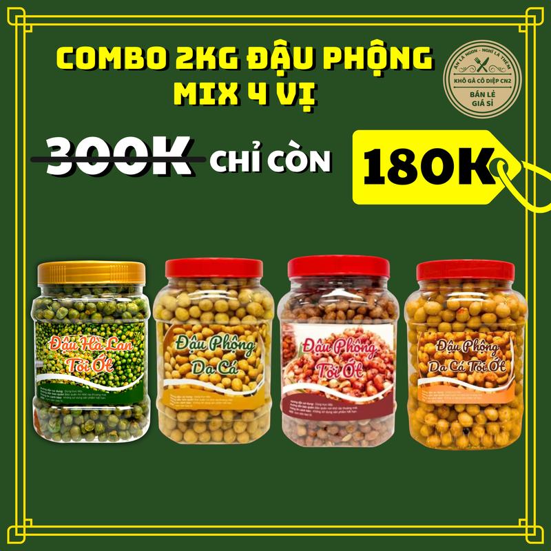 Combo 2Kg Đậu 4 Vị [ĐP Tỏi Ớt + Đậu Hà Lan Tỏi Ớt + Đậu Da Cá Cốt Dừa + Đậu Da Cá Tỏi Ớt  ] - ĂN VẶT CÔ DIỆP