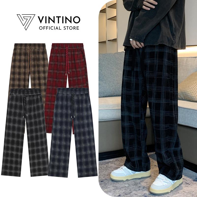 Quần Kẻ Caro Ống Rộng VINTINO Nam Nữ Unisex Vải Sọc Dạ Nhung Dáng Suông Baggy Menswear Ong Pants Quần CARO