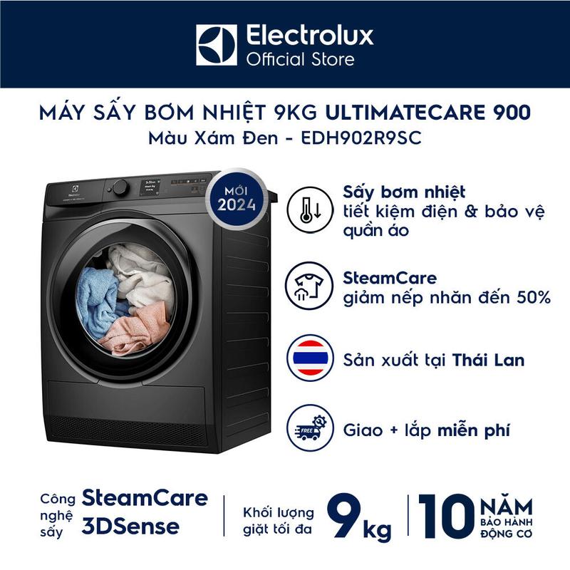 Máy Sấy Bơm Nhiệt Electrolux 9kg UltimateCare 900 EDH902R9SC Inverter Làm Sạch - Giao Lắp 0Đ